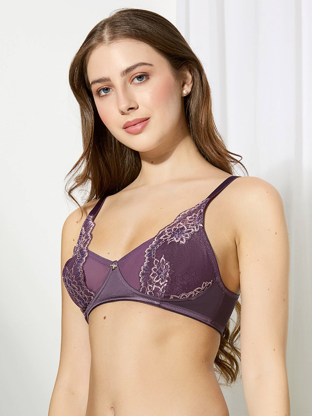 BODYLINE Viva Non-Padded Wire-Free Lace Bra for Women – Full Coverage Mesh & Floral Lace
