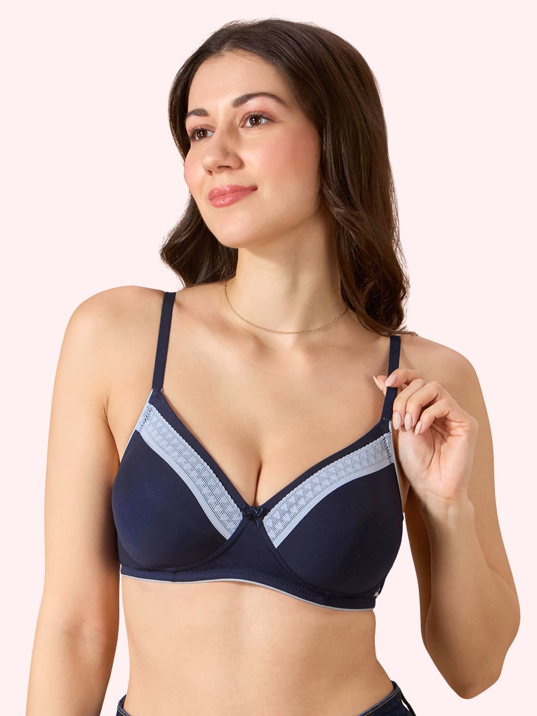 Valentine Cotton Bra – Lightly Padded, Wire-Free, Seamless Full Coverage T-Shirt Bra with Lace Trim
