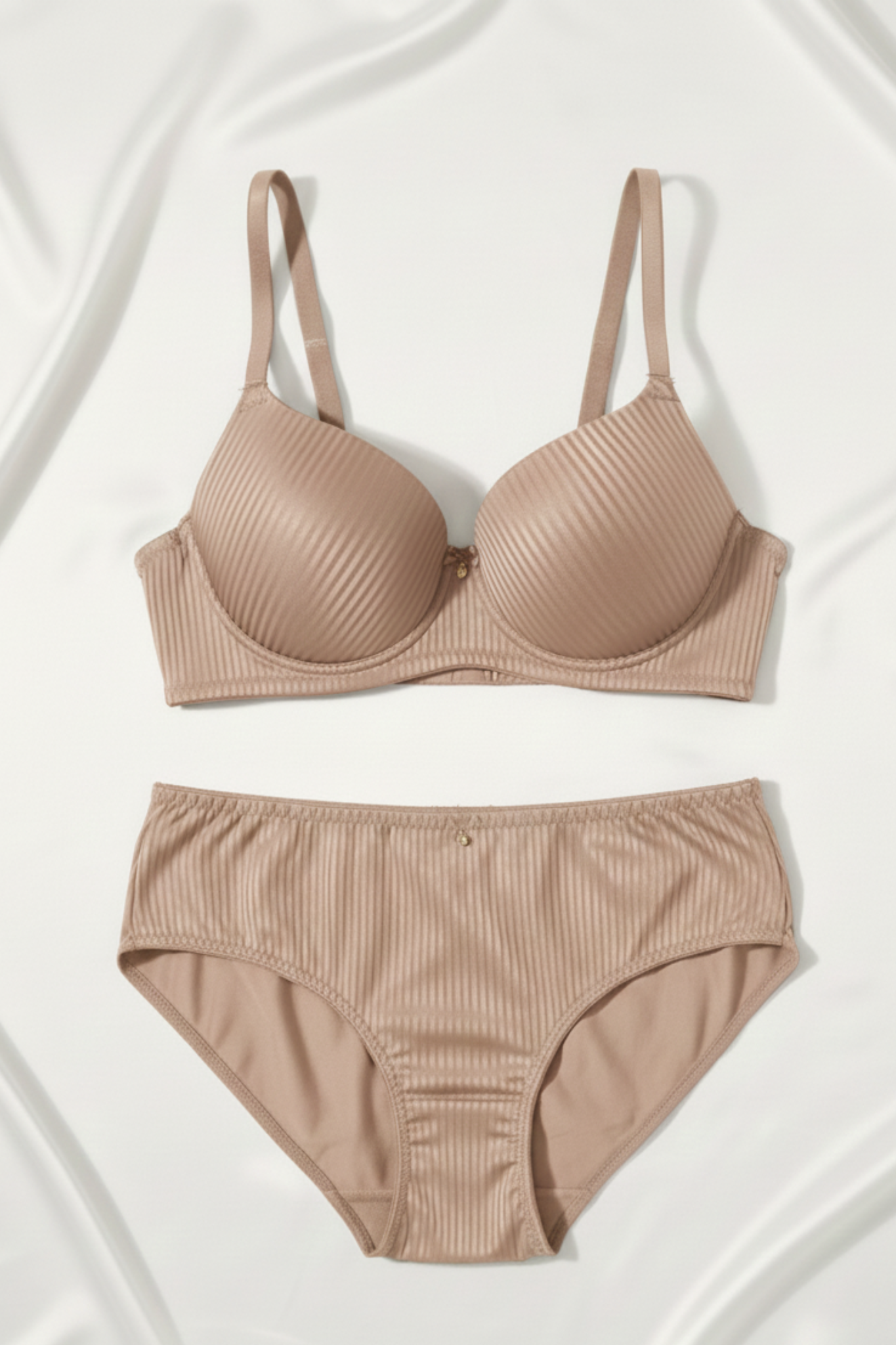 Clea Bra & Panty Set | Lightly Padded, Wire-Free Bra & Mid-Rise Brief | Soft Polyamide with Striped Finish