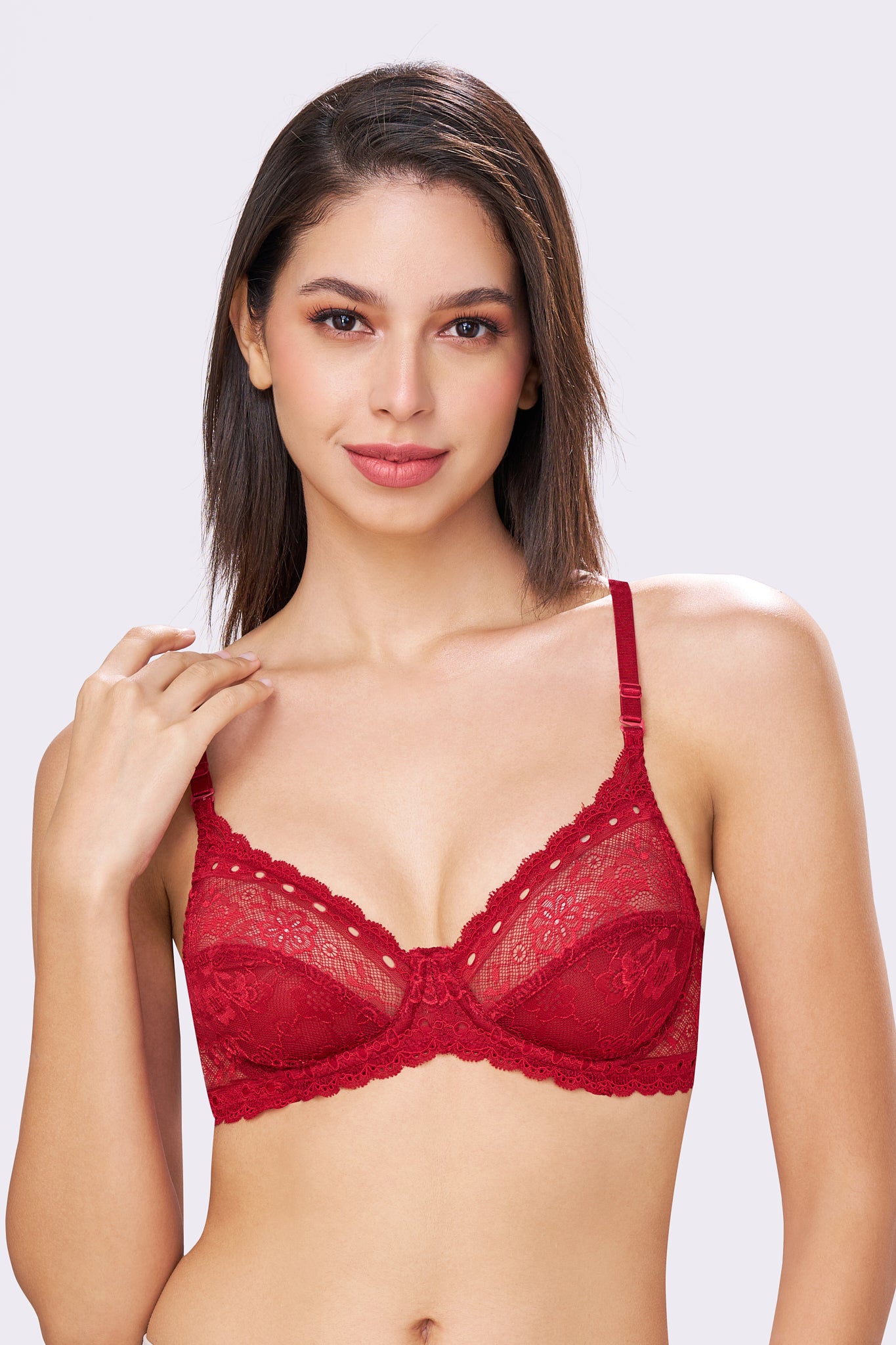 Sophia | Double Layered Wired Medium Coverage Breathable Lace Bra Convertible Straps