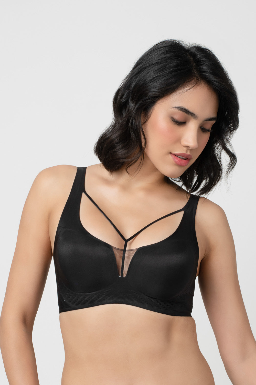 LIV | Strappy Front Detail Bra – Full Coverage, Plunge Neck, Lightweight & Supportive br