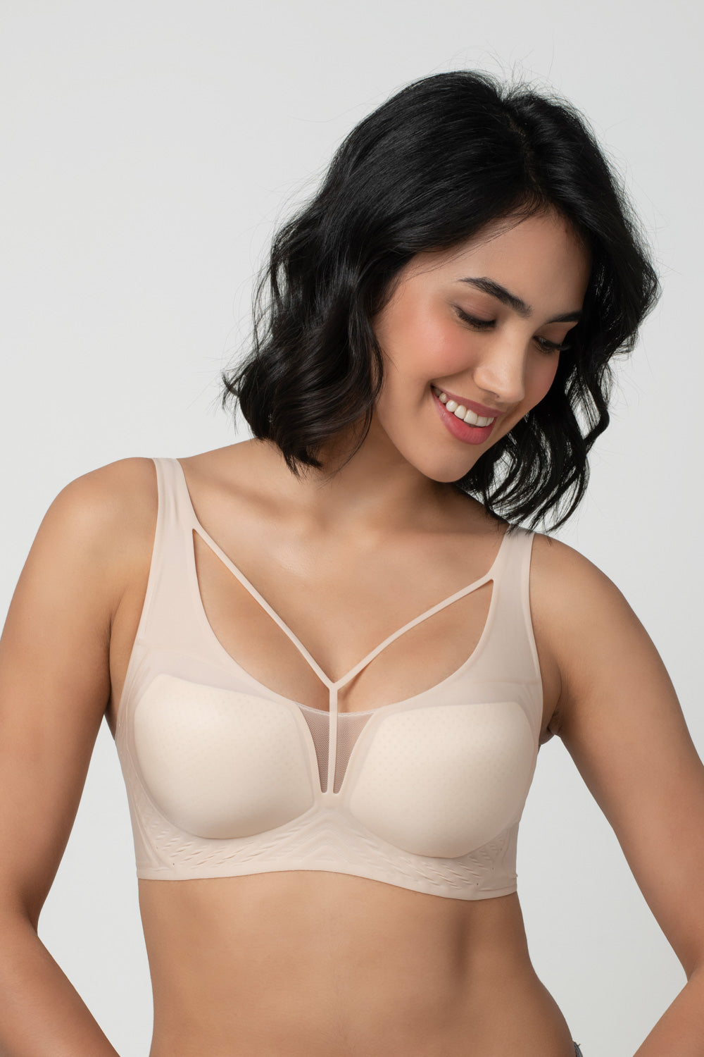 LIV | Strappy Front Detail Bra – Full Coverage, Plunge Neck, Lightweight & Supportive br